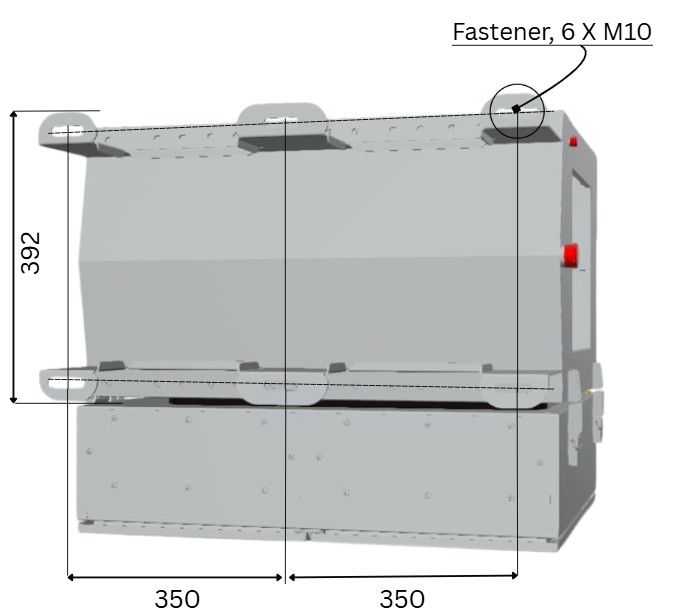 EARIA dimensions, view 3 — mounting view, 6 × M10 fasteners